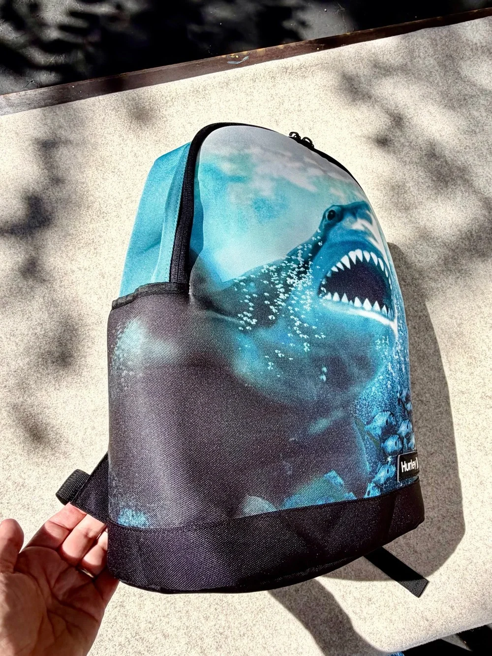 Hurley Blue and Black Shark Print Backpack for Men